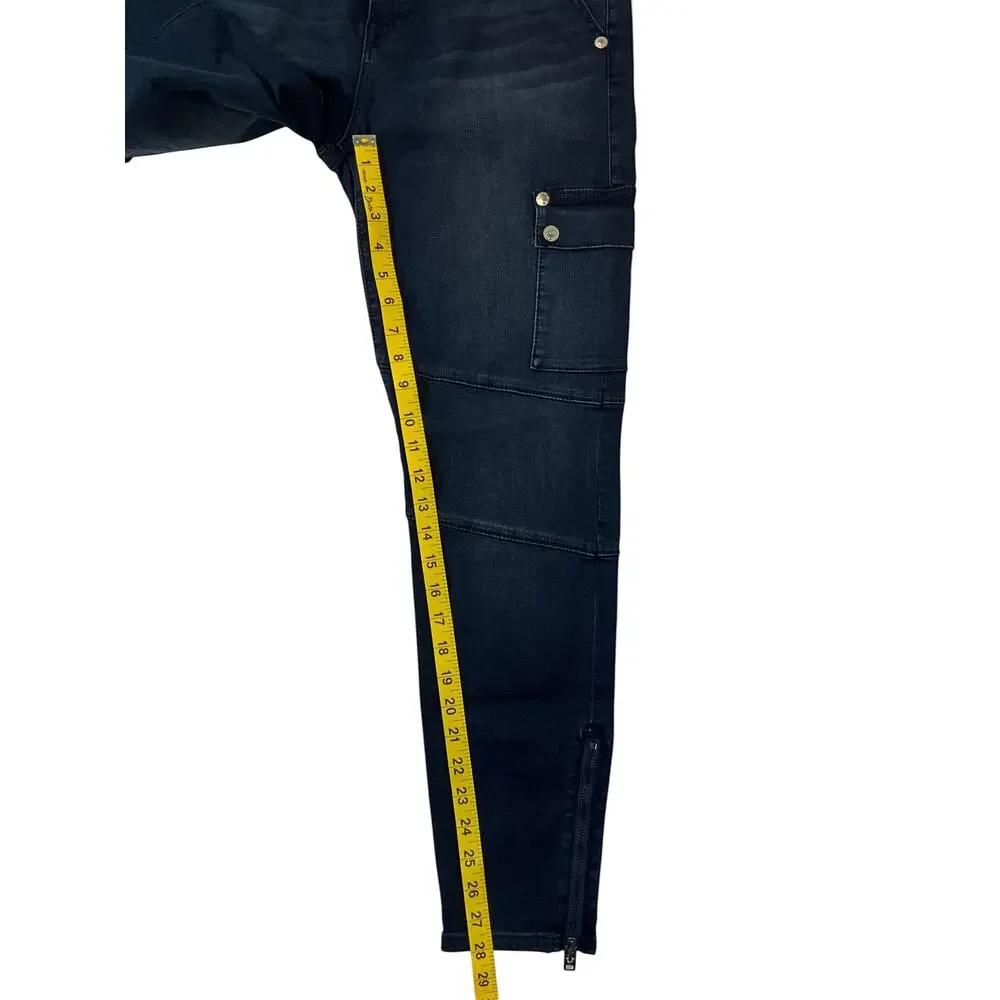 True Religion Men’s 33 Super Skinny Dark Wash Cargo Moto Jeans Zipper Ankle